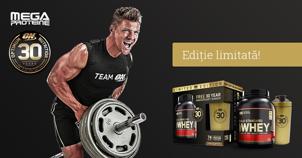 Editie limitata! Gold Standard 100% Whey + shaker aniversar GRATIS