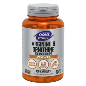 NOW Arginine 500 mg & Ornithine 250 mg, 100 Caps | Arginina & Ornitina