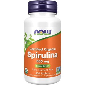 NOW Certified Organic Spirulina 500 mg, 100 Tabs | Spirulină organică